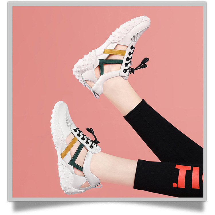 Sandal da mềm nữ bít mũi đế bằng chống trượt thoáng khí mùa xuân hè — LJ 58116 mét nâu rỗng, JST 1111 trắng xanh lá rỗng, LJ 1070 mặt lưới trắng, LJ 1062 rỗng trắng và đen chi tiết 13