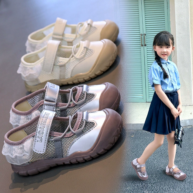 Сандалии для девочек Летняя сетчатая обувь 2025 новый женский сокровище одиночная сеть