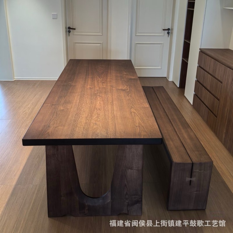 北美黑胡桃全实木茶桌椅组合现代泡茶桌大板茶台客厅家用原木茶几|undefined