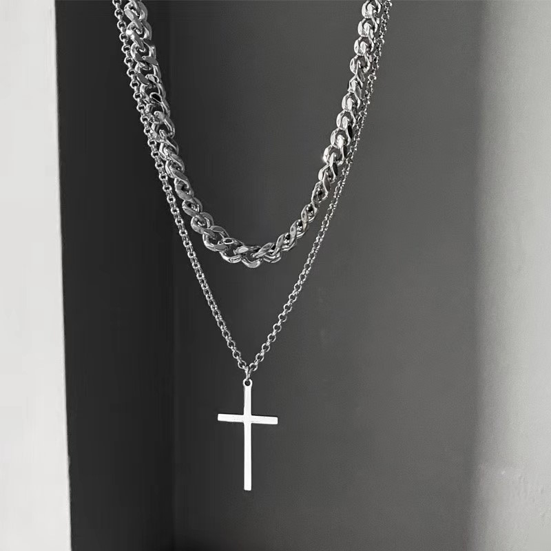 Collana catena cubana con croce per uomo e donna in acciaio_voghion.com