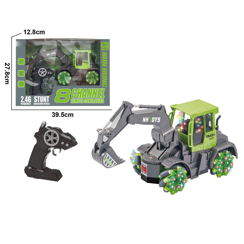 New Cross-Border 8-Channel Remote Control Stunt Engineering Vehicle with Mechanical Arm Action Simulation, Wood-Grabbing Electric Toy Vehicle