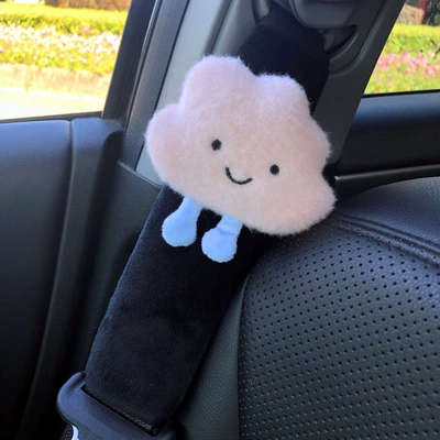 CAR children's safety belt holder Seat belt shoulder pad - black-pink-cloud-shoulder-pad-short-velvet-1