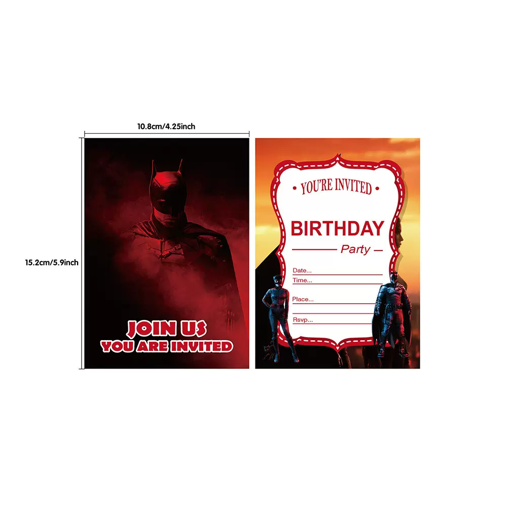亚马逊现货生日派对蝙蝠侠主题邀请卡请柬邀请函卡片派对用品