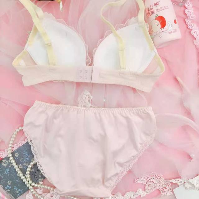 Soft Cute Lolita Push Up Bra and Panty Set Japanese Kawaii White Sweet  Wireless Underwear Plus Size Cup 32 34 36 38 A B C D bh