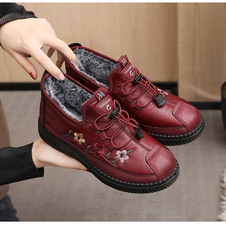 Invierno forrado de lana caliente tendón inferior zapatos de algodón botas viejas zapatos de tela Beijing antideslizante impermeable mamá zapatos de las mujeres gruesas botas de nieve