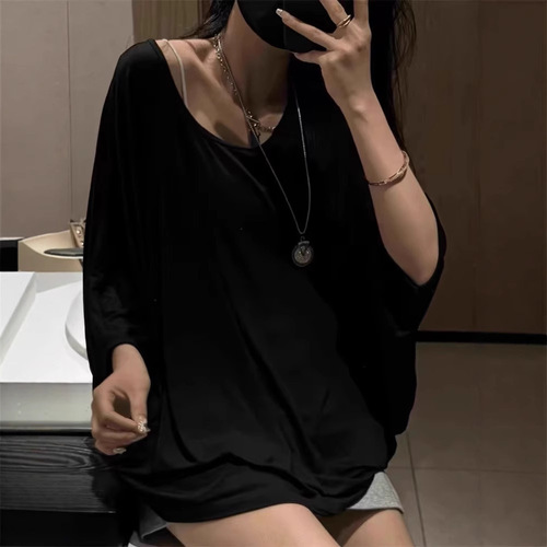 Korean-style thin batwing sleeve sun cover-up top for women, summer high-end new design T-shirt, pure desire and relaxed sense of style clothing top, trendy