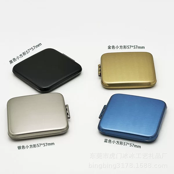 New Style Dressing Table Stainless Steel Unbreakable Makeup Mirror Laser Cosmetic Mirror with Engraved Logo Simple Foldable