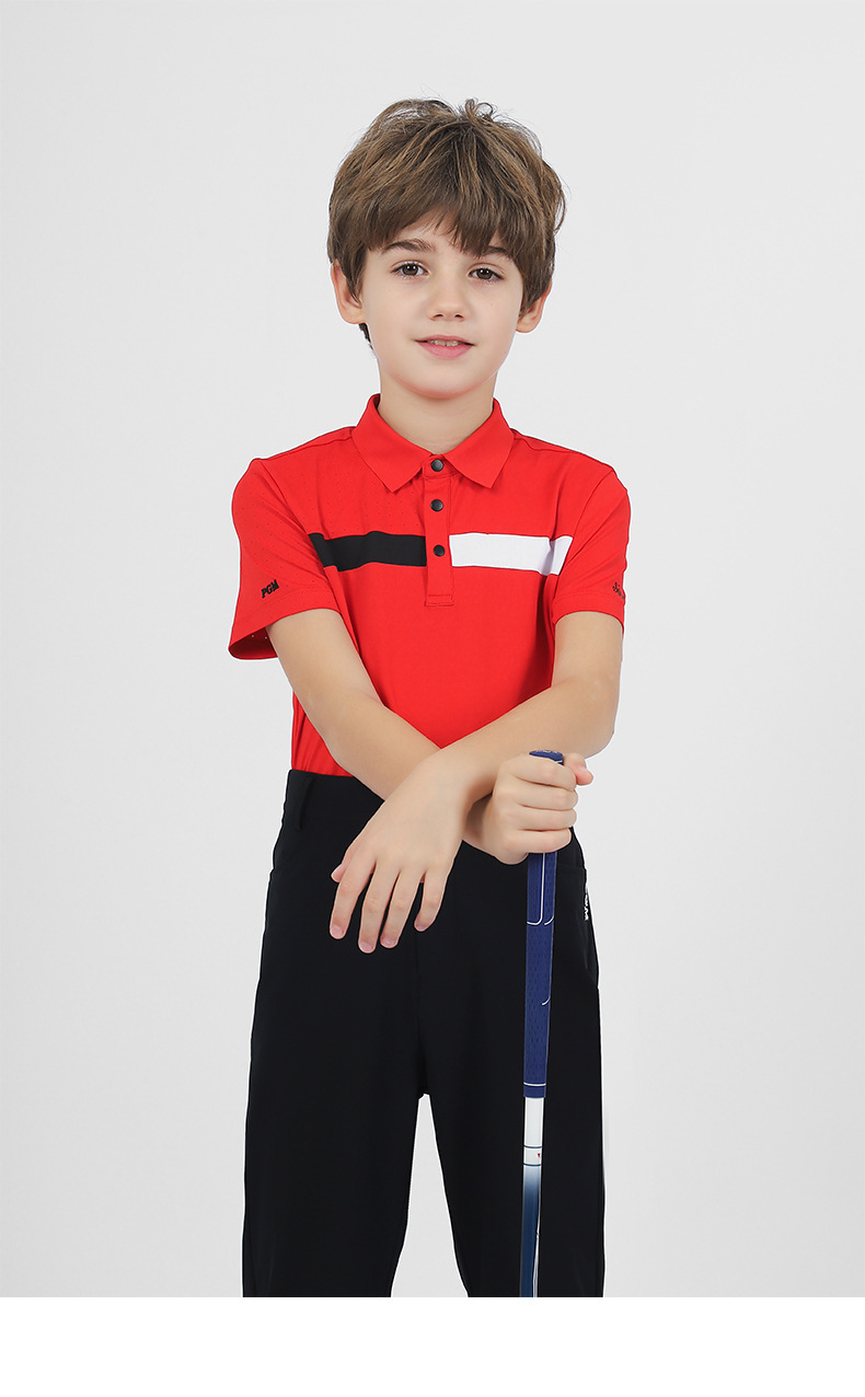 Áo thun golf trẻ em PGM tay ngắn hút ẩm, form thể thao thoải mái — YF595-màu đỏ, YF595-màu xanh nước biển, YF595-màu trắng, KUZ159-màu xanh hải quân chi tiết 10