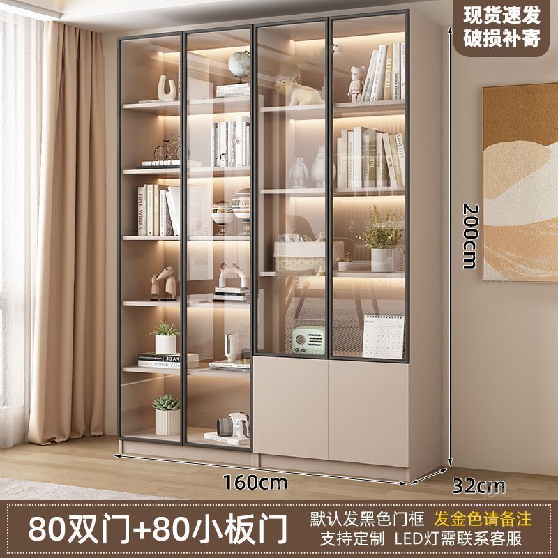 新中式书柜一门到顶加高客厅带玻璃门展示储物柜家用书房门墙书架|undefined