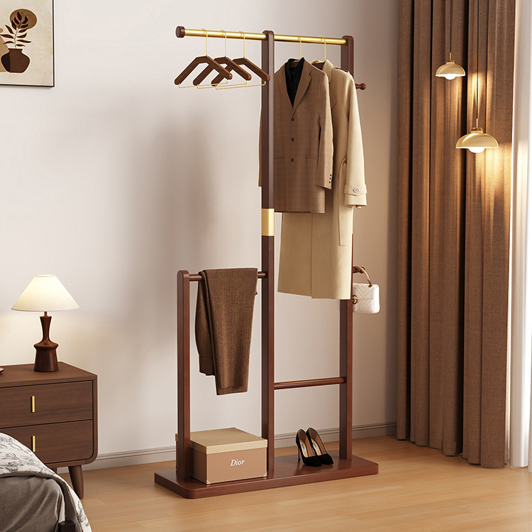 Solid Wood Hanger Floor Bedroom Household Small No Space Coat Rack Entry Door Vertical Storage Shelf