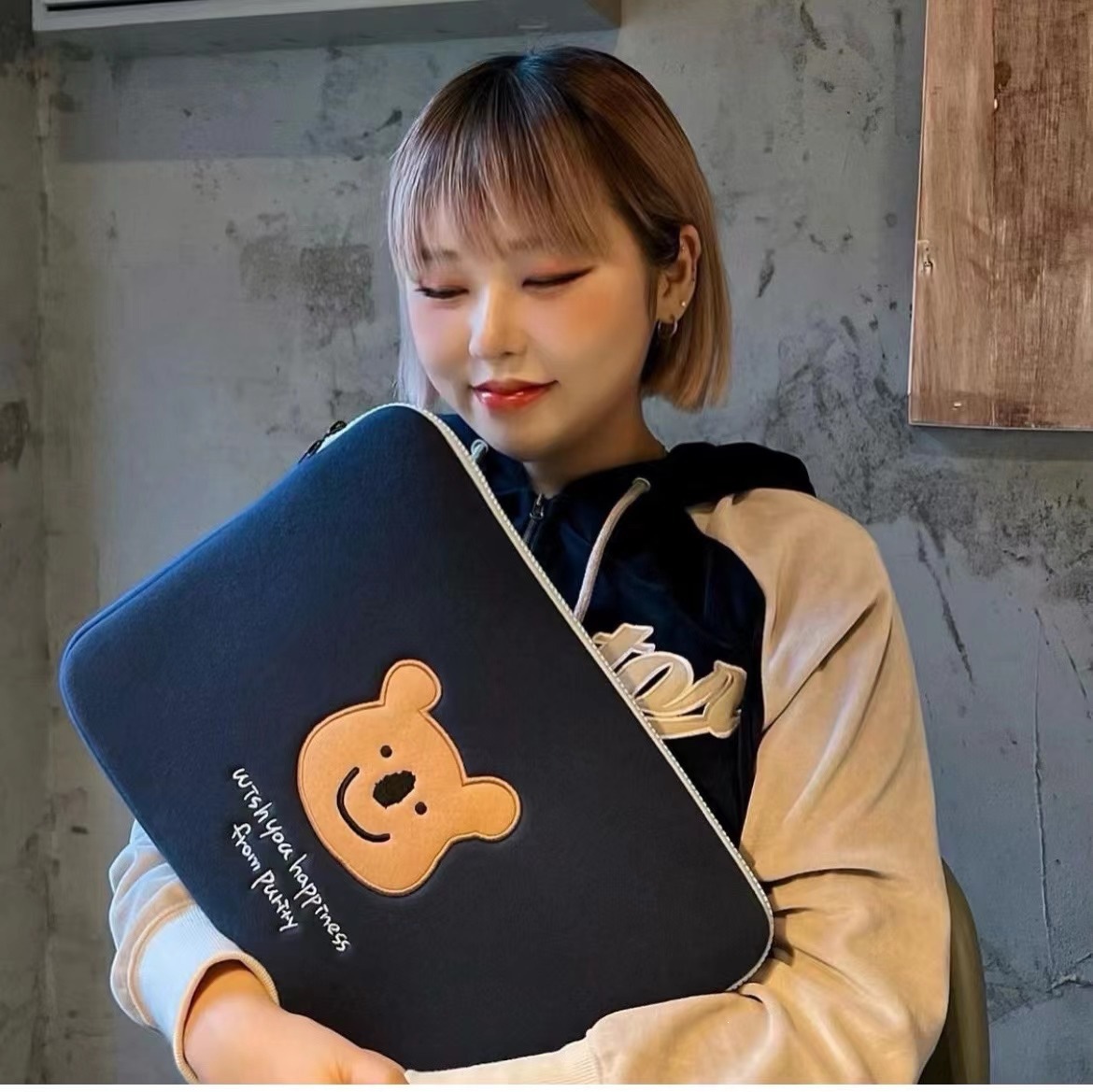 Cute Korean Koala Niche Instagram Design Anti-Drop Cartoon Computer Sleeve Embroidered Protective Case for iPad Tablet