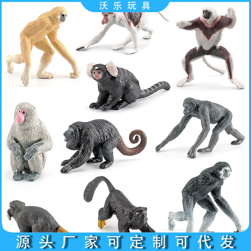 跨境仿真灵长目动物摆件套装模型迷你长鼻猴长臂猿倭黑猩猩大狐猴