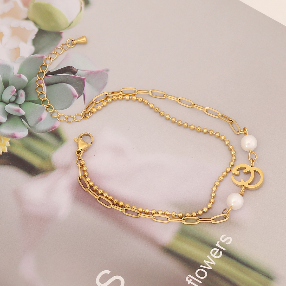 Sweet Star Moon Heart Shape Stainless Steel Inlay Artificial Pearls Bracelets 1 Piece