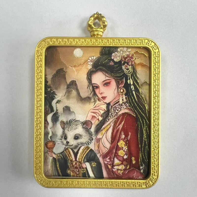 手绘描金莽龙女蛇年狐仙唐卡嘎乌盒九尾道家唐卡套周边吊坠项链|undefined