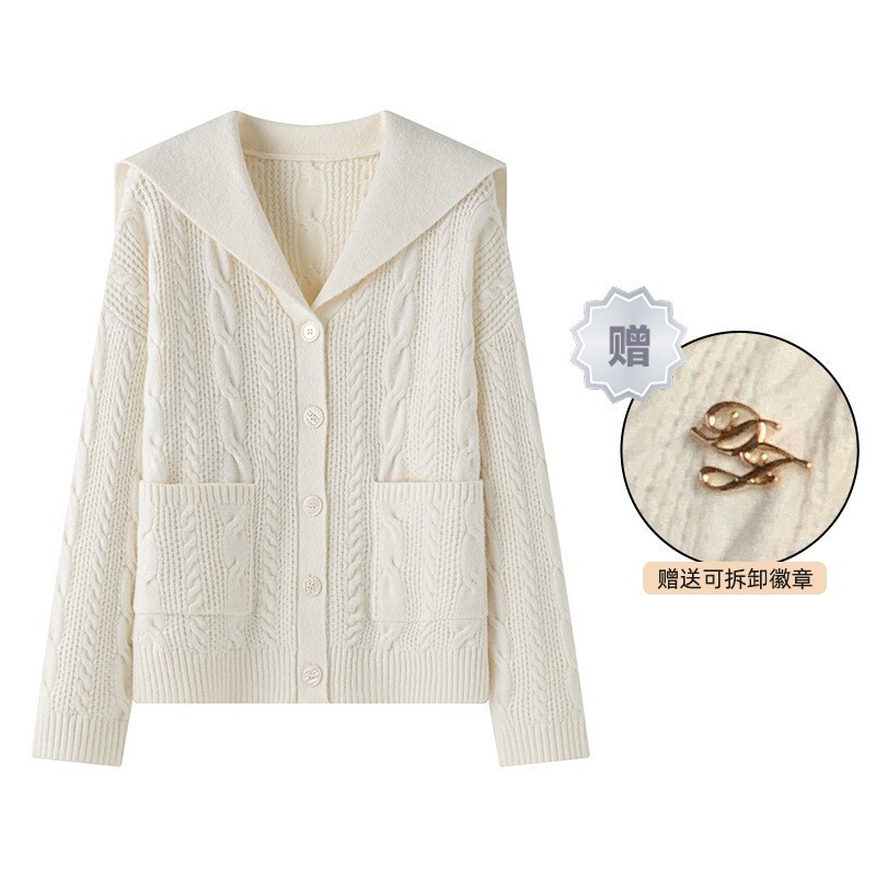 Soft and versatile navy collar sweater jacket for women, loose-fitting JK college style, loose-fitting autumn and winter knit cardigan