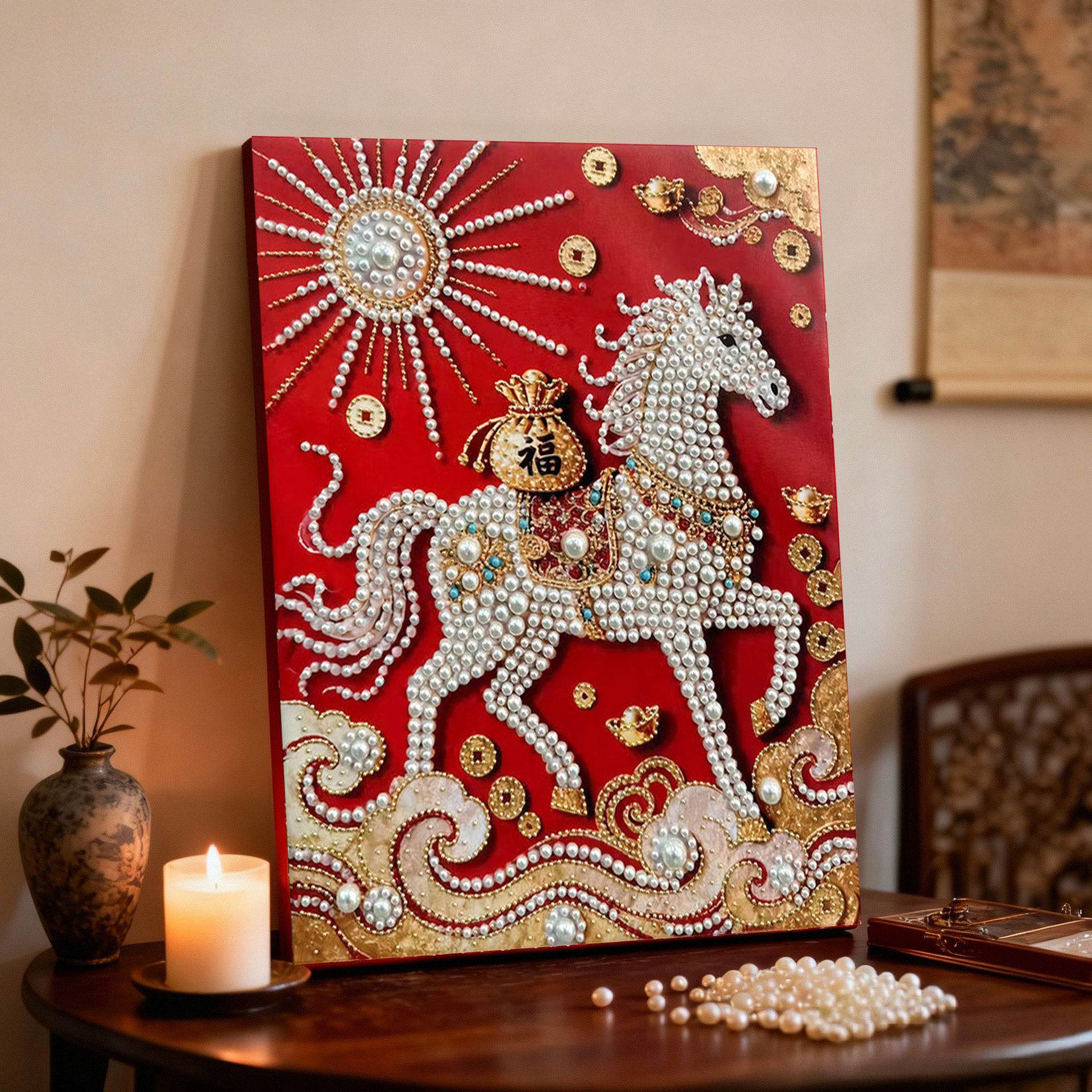 Tiktok-Style DIY Pearl Painting with Material Kit Creative Gift for Newlyweds Buddha Statue Home Decoration Hanging Painting