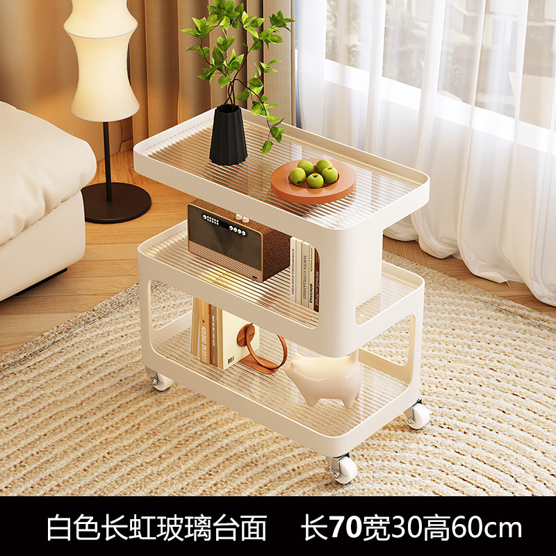 [업그레이드 모델] 크림 화이트 + 70*30cm Changhong 유리 + 센서 라이트 스트립 [브레이크 유니버설 휠]