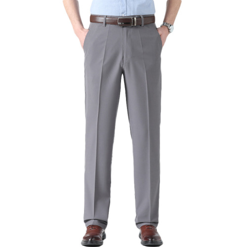 Men's Business Casual Ice Silk Slacks Iron-Free Summer Thin Style Leisure Pants Loose Straight Leg High Waist Deep Inseam
