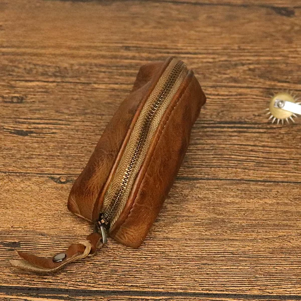 Vintage Leather Key Case Distinctive Simple Japanese Style First Layer Vegetable Tanned Cowhide Handmade Car Key Case Unisex