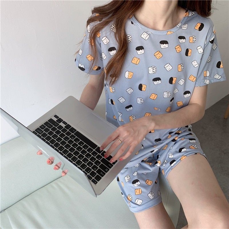 Milk silk 110 thin S gray and blue small avatar short set