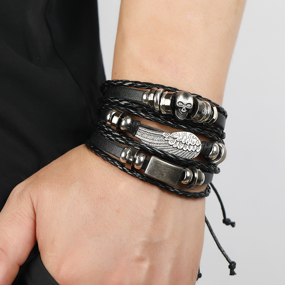 European and American punk style sharp nail beaded leather bracelet 12-piece set