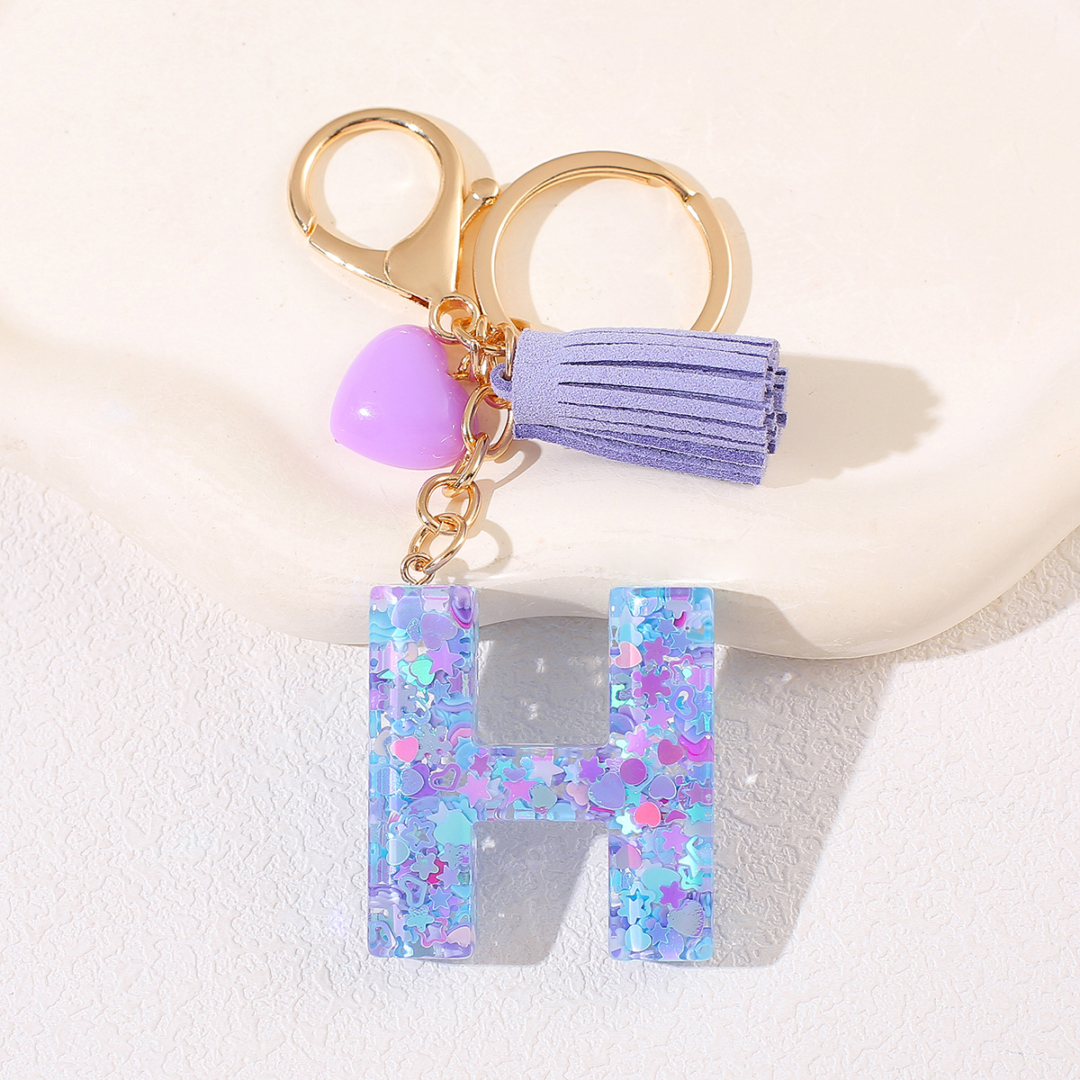 Nuevo estilo de mujer amor púrpura bordilla 26 letras llavero encantador llavero de automóvil pareja joyas mochila