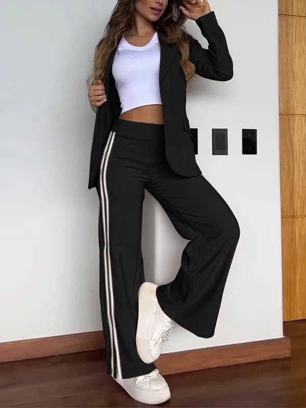 Women's Clothing New Style_Autumn and Winter Women's Casual Lapel Suit Wide leg Pants Two piece Set_voghion.com