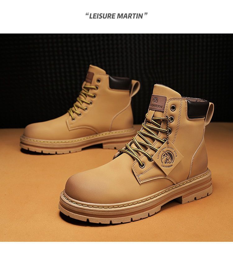 New British style big yellow boots soft leather soft soles retro short boot work boots_voghion.com