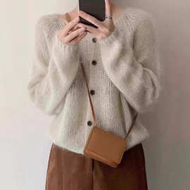 薄款马海毛针织开衫女2025春夏新款镂空复古慵懒风宽松外套防晒服