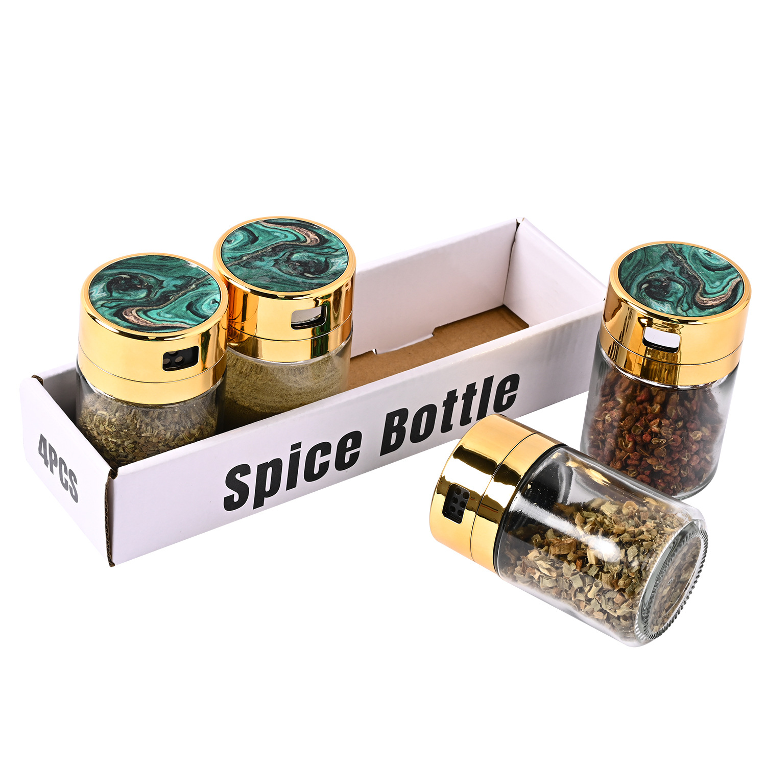 Venta caliente transfronteriza cocina de acero inoxidable Luz de lujo de vidrio condimento tarro traje hogar sellado de vidrio condimento tarro al por mayor