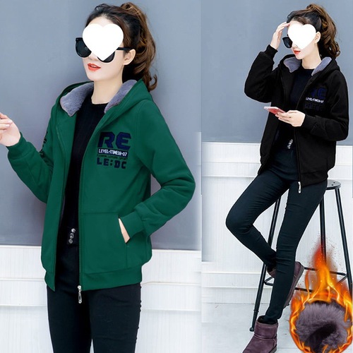 Thick Fleece Hooded Zip-Up Sweatshirt for Women - Autumn/Winter Korean Style College Fashion Trendy Open Cardigan Loose Outerwear for Women