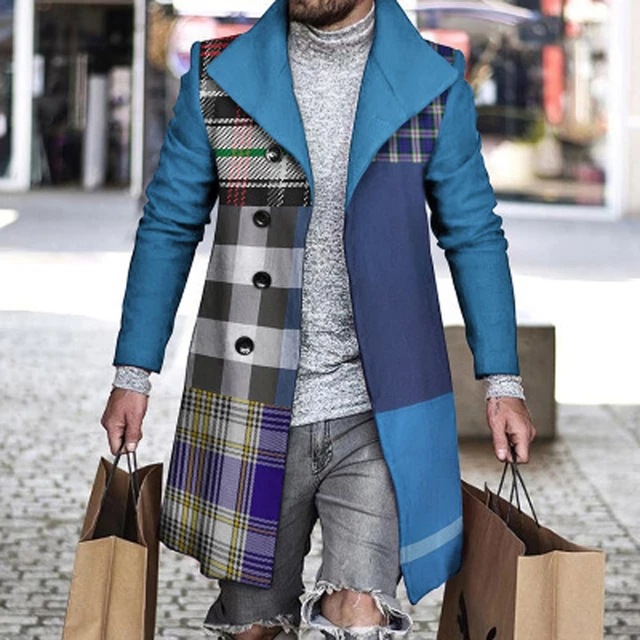 Comercio exterior transfronterizo 2024 otoño nuevo abrigo de lana de solapa impresa Venta caliente ropa de hombre de longitud media