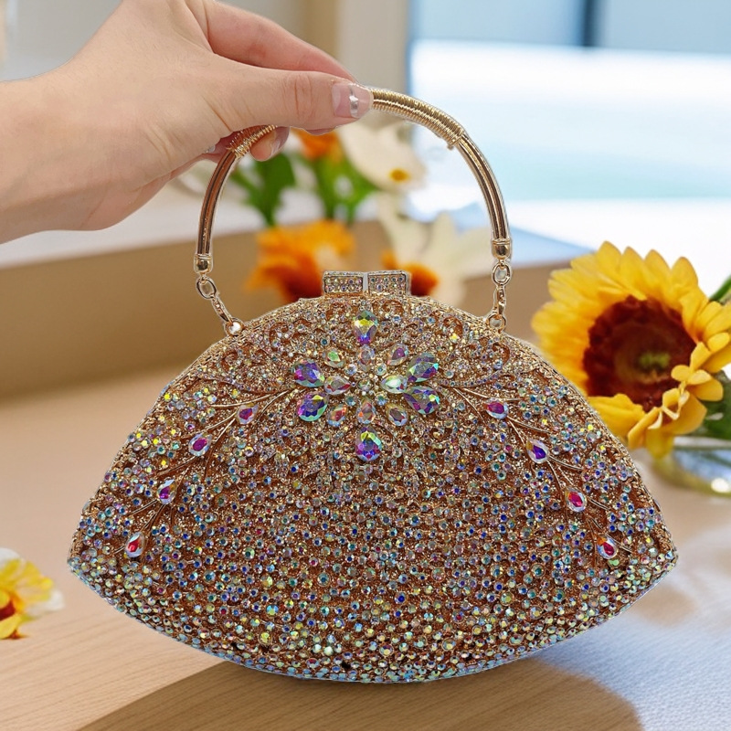 Túi clutch dạ hội đính kim cương hoa tử đằng phong cách Âu Mỹ — Màu vàng kim, Vàng AB, Đế vàng kim cương, Xanh nước hồ chi tiết 3