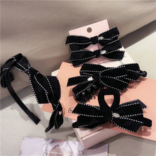 韩国新款气质黑色明线设计蝴蝶结发箍洗脸束发带发卡发窟头箍发饰