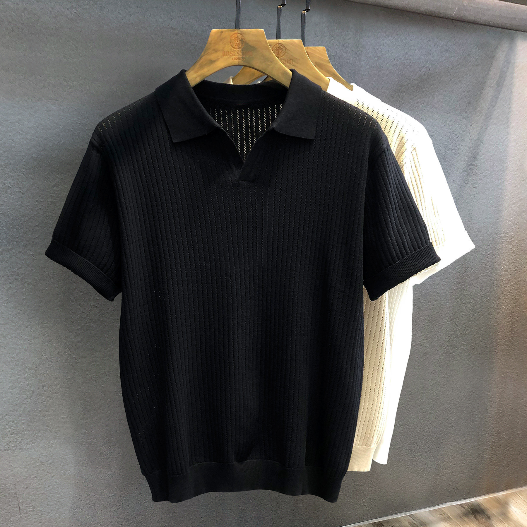 Camiseta polo de manga corta camiseta de punto hombre cuello V gaviota cuello agujero camiseta fábrica transfronteriza verano al por mayor viejo dinero polo