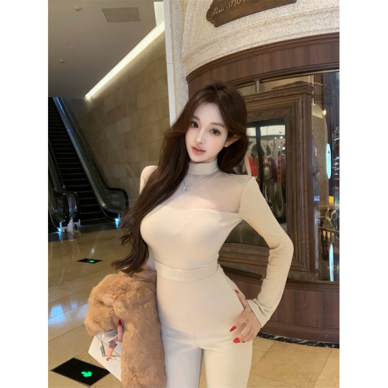 Real Photos, Real Price, Top-Quality, Flattering Fit, Semi-High Collar, Slightly Sheer Knit Sweater, Autumn and Winter Soft and Slim-Fit Long-Sleeve Top for Women