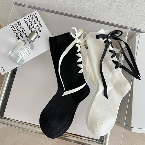 Heel strap bow socks for women Japanese style Lolita spring and autumn sweet girls jk uniform niche mid-calf stockings
