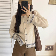 2025年女装春季新款韩系洋气针织开衫波点图案宽松慵懒风女式毛衣