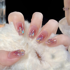 X222穿戴甲美甲甲片批發腮紅爆閃美鑽可拆卸指甲貼片防水顯白短款