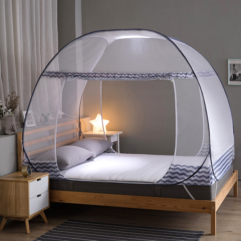 Portable and foldable mosquito net with no installation required, creative zipper double-door encrypted anti-mosquito net for home use.