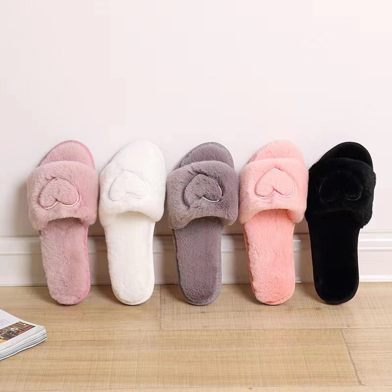 Cross-Border Foreign Trade New Love Plush Slippers Flat Bottom Indoor Home Versatile Popular Confinement Fashion Cotton Slippers
