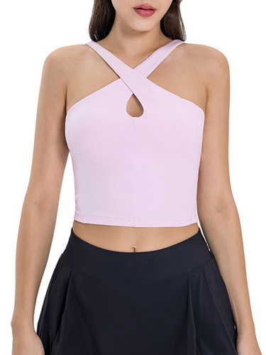 Creora Xiaoxing Removable Bra Cup Cotton-like Sports Tank Top Cross-neck Sexy Navel Straps DSS089