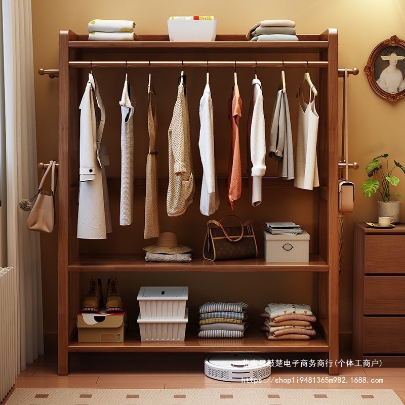 Solid Wood Clothes Hanger Floor-Standing Bedroom Clothes Hanger Household Coat Rack Room Simple Clothes Rack Bedside Storage Rack