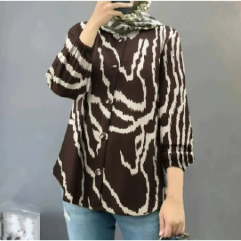 Новая женская свободная модная рубашка больших размеров с пышными рукавами и пуговицами с длинными рукавами и принтом