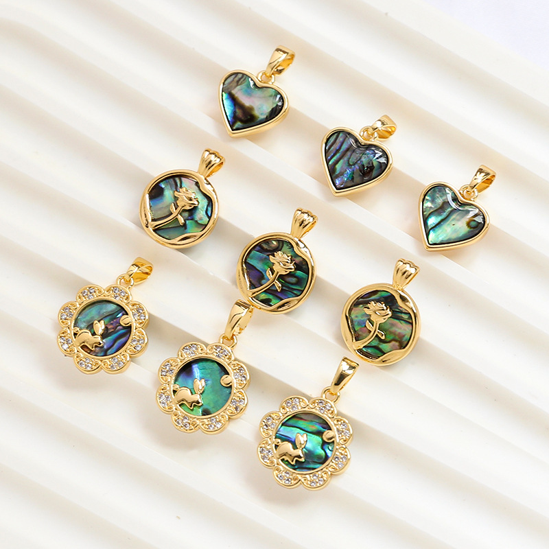 7g Weight Pendant Jewelry Making Type 11*16MM, 12*17mm, 14 * 22mm Jewelry Making Size Abalone Shell Inlay Material 2 PCS/Package 11*16MM 12*17mm 14 * 22mm Copper Abalone Shell Heart Shape Pendant
