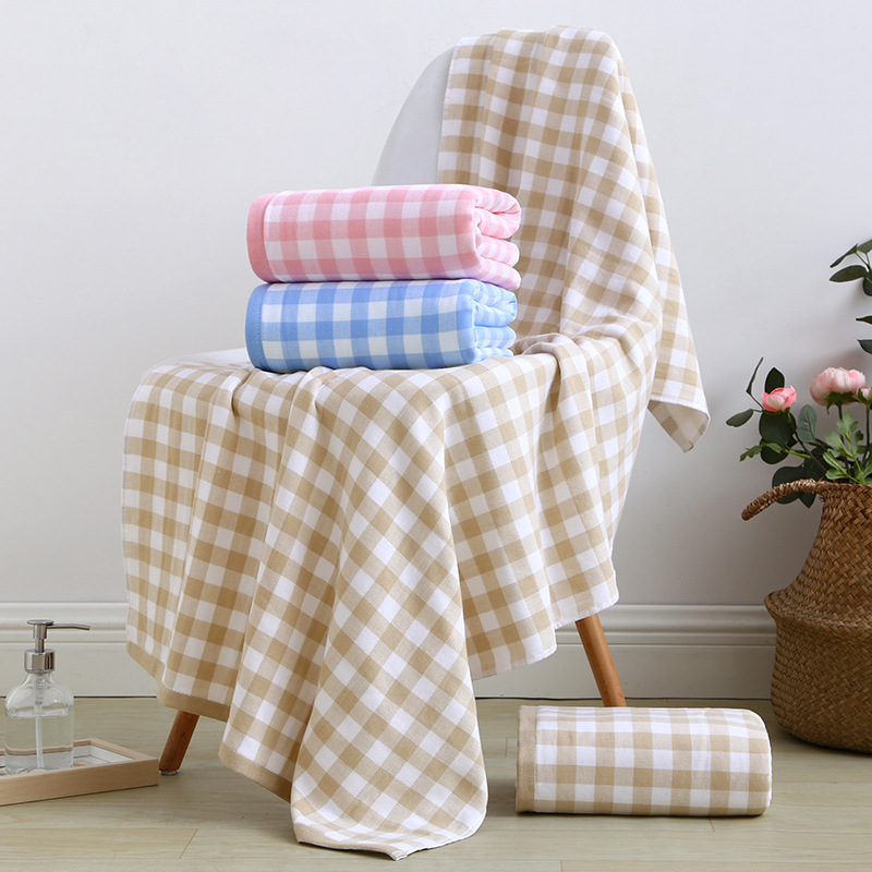 Small Fresh Plaid Bath Towel Soft Absorbent Beach Towel Not Easy to Lose Hair Wedding Hand Gift Couple Large Bath Towel