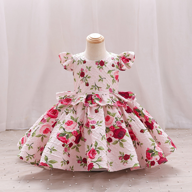 Vestido para niñas, vestido estampado elegante para niños, novedad de 2025, vestido de princesa para niñas, vestido de flores para niñas de un año