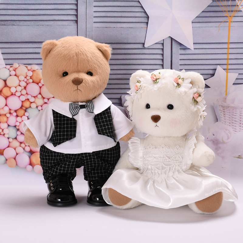 30cm Lena Bear Clothes Wedding Dress Flower Fairy Wedding Dress Black Plaid Suit Couple Bear Baby Clothes