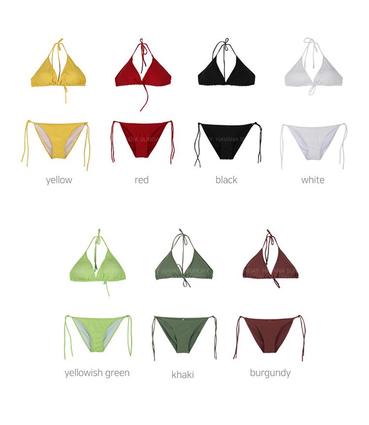 Korean style three-point bikini small chest lace candy color hot spring swimsuit Internet celebrity female small chest White Red Black yellow green coffee