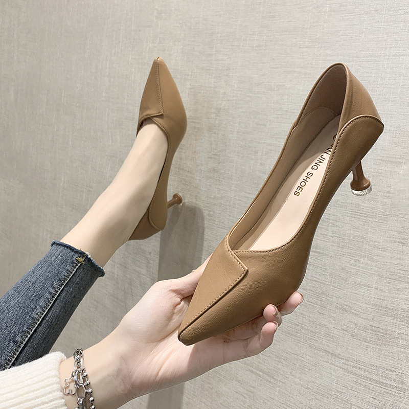 High-Heeled Shoes for Women with Thin Heels, 2026 Spring and Autumn New French Style Professional Pointed-Toe Shallow Fashion Elegant Versatile Women's Single Shoes